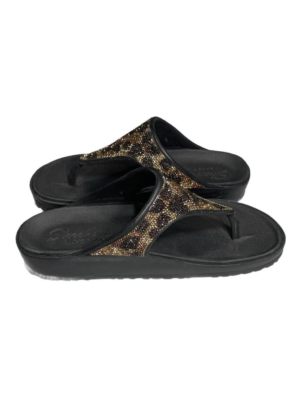 Skechers Foamies Leopard Print Rhinestone Embellished Thong Sandals, Size 9 - Picture 5 of 8
